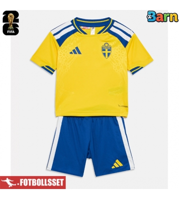 Sverige Hemmatröja Barn VM 2026 Kortärmad (+ Korta byxor)